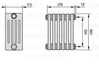 Схема (чертеж) Радиатор Zehnder Charleston 5060/6 №7610 Белый глянцевый RAL 9016